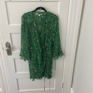 Veronica Beard Sean Green 100% Silk Long Sleeve V Neck Runched Mini Dress